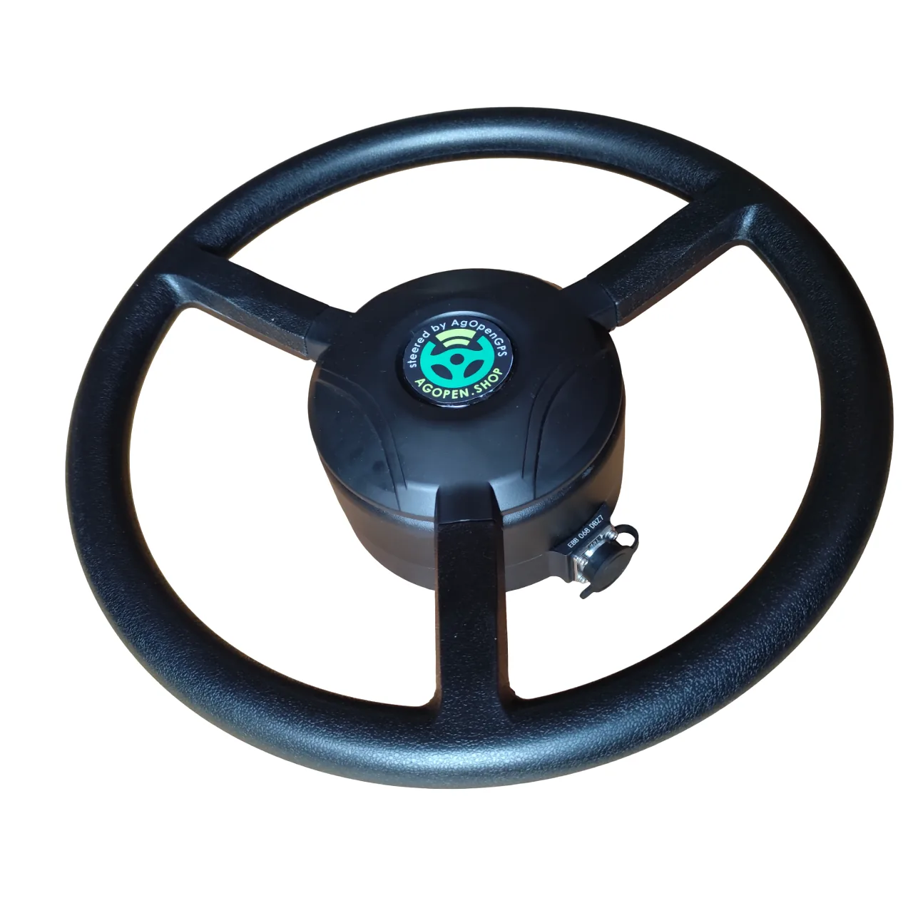 Keya direct drive steering wheel motor with the AgOpen logo in the centre