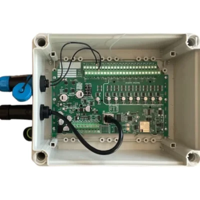 AgOpenGPS section controller board in its enclosure with cable glands