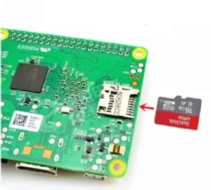 Raspberry Pi board of the RTK base with the microSD card slot marked
