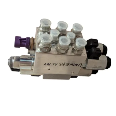 Hydraulic steering valve block with solenoids and hose fittings for AgOpenGPS autosteer